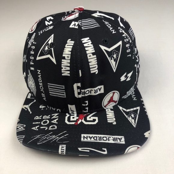 Michael Jordan Nike All Over Print Logo Snap Back Baseball Cap Black Jumpman Air